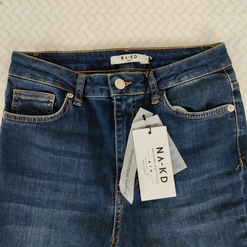 NA-KD High Waist Bootcut Skinny Flare Denim Dark Wash Blue Jeans